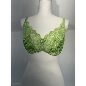 Vintage Victoria Secret Gold Label Lace Bra Underwire 34DD Bright Apple Green